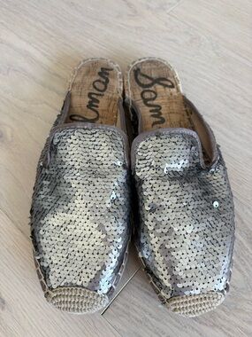 Sam Edelman Tan sequined Espadrille Mules